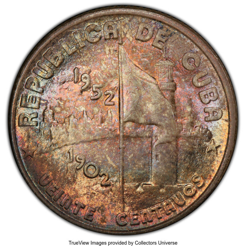 Republic 20 Centavos 1952 MS66 PCGS, Philadelphia mint, KM24. 50th Anniversary o...