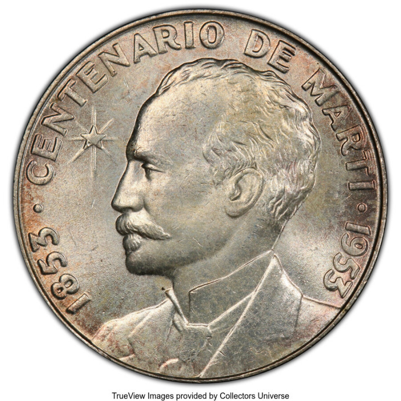 Republic "Jose Marti Centennial" Peso 1953 MS64 PCGS, Philadelphia mint, KM29. O...