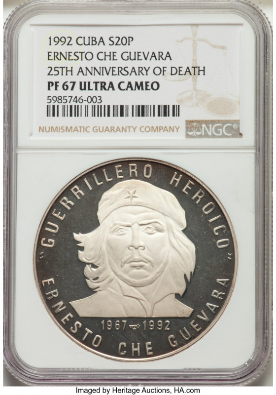 Republic Proof "Ernesto Che Guevara" 20 Pesos 1992 PR67 Ultra Cameo NGC, Havana ...