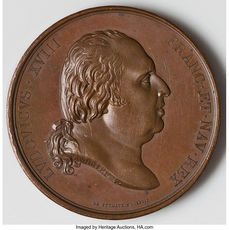 Louis XVIII bronze "Treaty Between France and the United States" Medal 1822 XF (...