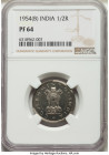 Republic Proof 1/2 Rupee 1954-(b) PR64 NGC, Bombay mint, KM6.2. Two year type. 

HID09801242017

© 2022 Heritage Auctions | All Rights Reserved
