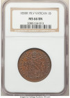 Papal States. Pius IX Baiocchi Anno V (1850)-R MS66 Brown NGC, Rome mint, KM1345. Silver-blue toning over glossy brown surfaces. From the Meduno Colle...