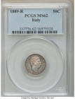 Umberto I 50 Centesimi 1889-R MS62 PCGS, Rome mint, KM26. Reflective fields and hosting a light purple and orange patina. From the Meduno Collection 
...