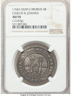 Charles & Johanna "Late Series" 4 Reales ND (1542-1555) M-G AU55 NGC, Mexico City mint, KM0018. 13.47gm. Anthracite and charcoal toning. 

HID09801242...