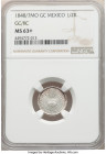 Republic 1/2 Real 1848/7 Mo-GC/RC MS63+ NGC, Mexico City mint, KM370.9. Nicely struck example hosting frosty white flan with light application of cont...