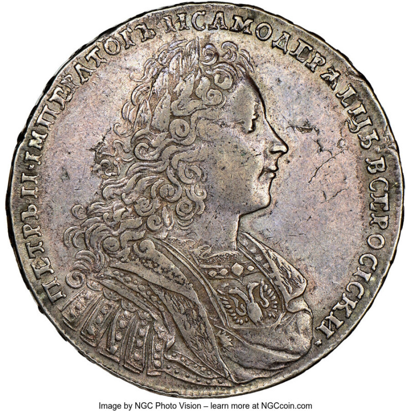 Peter II Rouble 1728 XF45 NGC, Kadashevsky mint, KM182.2, Dav-1668. Lavender-gra...
