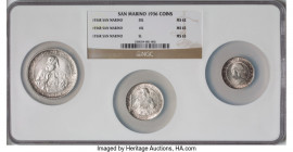 Republic 3-Piece Certified 1936 Set NGC 1) 5 Lire MS63, KM9 2) 10 Lire MS63, KM10 3) 20 Lire MS62, KM11 Rome mint. Comes with original case of issue. ...