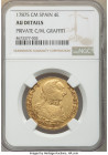 Charles III gold Countermarked 4 Escudos 1787 S-CM AU Details (Graffiti) NGC, Seville mint, KM418.2a. Private Countermark "RAL". 

HID09801242017

© 2...