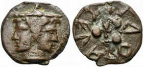 Etruria, Volaterrae, Cast Quadrans, 3rd century BC; AE (g 29,95; mm 31); Janiform head, wearing pointed petasus, Rv. Club; around, °°° and velaΘri in ...