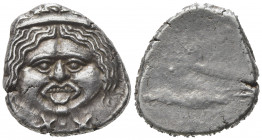 Etruria, Populonia, 20-asses, ca. 300-250 BC; AR (g 8,32; mm 20); Head of Metus facing, hair bound with diadem; below, X:X, Rv. Blank. EC I, series 37...