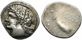 Etruria, Populonia, 10-asses, ca. 300-250 BC; AR (g 4,19; mm 18); Laureate male head l.; behind, X, Rv. Blank, with shallow protuberance. EC I, s. 70 ...