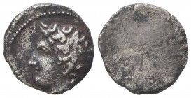 Etruria, Populonia, 2.5-asses, 3rd century BC; AR (g 0,61; mm 10); Laureate (?) male head l.; behind, [CII], Rv. Blank. EC I, style near to that of s....