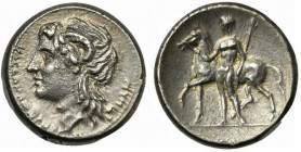 Campania, Nuceria Alfaterna, Didrachm, ca. 250-225 BC; AR (g 7,32; mm 19; h 3); Head of Carneius l., with ram's horn; around, nuvkrinum alfaternum in ...