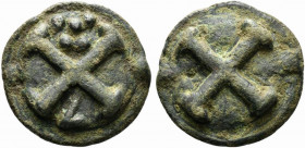Apulia, Luceria, Cast Quincunx, ca. 217-212 BC; AE (g 38,45; mm 33); Wheel of four spokes, Rv. Wheel of four spokes; above, °°°°°; below, L. HN Italy ...