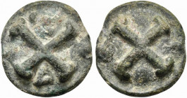 Apulia, Luceria, Cast Quincunx, ca. 217-212 BC; AE (g 40,07; mm 33); Wheel of four spokes, Rv. Wheel of four spokes; above, °°°°°; below, L. HN Italy ...