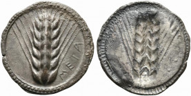 Lucania, Metapontion, Incuse Stater, ca. 540-510 BC; AR (g 8,04; mm 27; h 12); Ear of barley; on r., META, Rv. Same type incuse, but no ethnic. HN Ita...