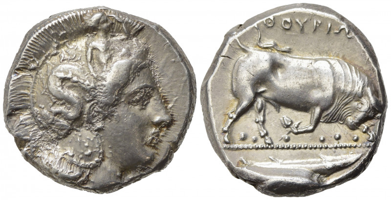 Lucania, Thurium, Distater, ca. 400-350 BC; AR (g 15,72; mm 25; h 9); Head of At...