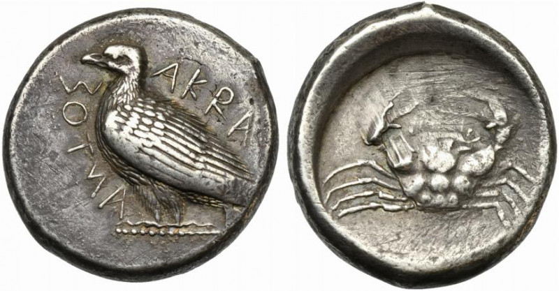 Sicily, Akragas, Tetradrachm, ca. 470-460 BC; AR (g 17,05; mm 25; h 10); Sea eag...