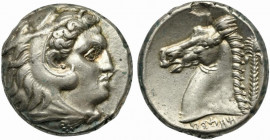 Sicily, Entella - Punic issues, Tetradrachm, ca. 300-289 BC; AR (g 16,77; mm 23; h 8); Head of Herakles r., wearing lion skin, Rv. Head of horse l.; o...