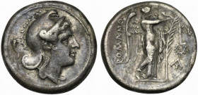 Anonymous, Didrachm, Neapolis or Rome, ca. 265-242 BC; AR (g 6,54; mm 20; h 6); Head of Roma r., wearing Phrygian helmet; behind, cornucopia, Rv. Vict...