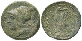 Anonymous, Double Litra, Neapolis (?), after 276 BC; AE (g 15,24; mm 25; h 2); Head of Minerva l., wearing Corinthian helmet decorated with griffin; b...