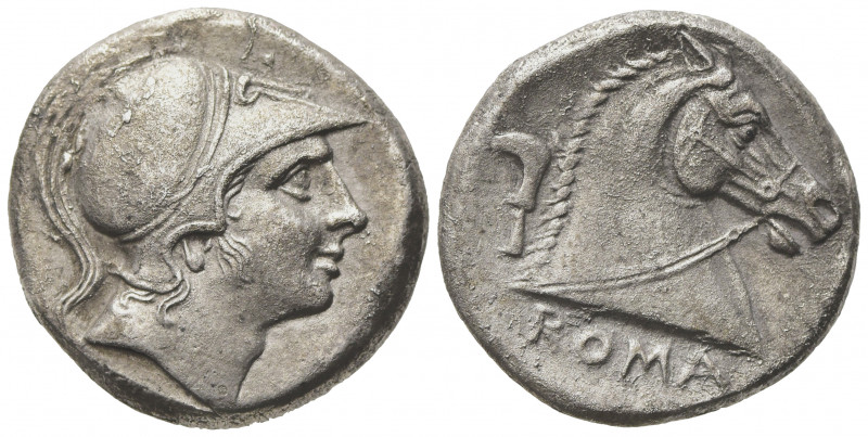 Anonymous, Didrachm, Rome, ca. 241-235 BC; AR (g 6,66; mm 18; h 6); Helmeted hea...