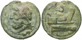 Janus/Prow to r. series, Cast Semis, Rome, ca. 225-217 BC; AE (g 133; mm 51; h 12); Laureate head of Saturn l.; below, S, Rv. Prow r.; above, S. Crawf...