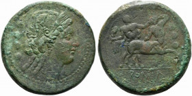 Semilibral series, Triens, Rome, ca. 217-215 BC; AE (g 58,61; mm 37; h 10); Diademed female head r.; behind, °°°°, Rv. Hercules fighting centaur, hold...
