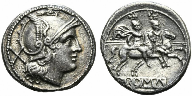 Anonymous, Denarius, Rome, post 215-214 BC; AR (g 4,13; mm 19; h 10); Helmeted h...