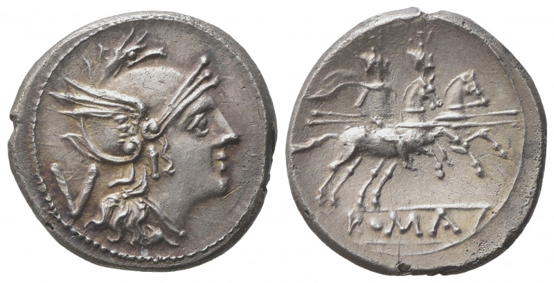 Anonymous, Quinarius, Uncertain Italian mint, ca. 211-210 BC; AR (g 2,36; mm 15;...