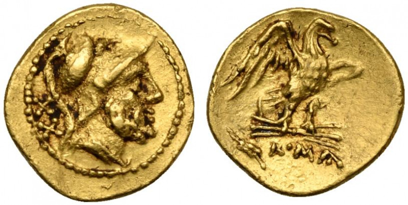 Anonymous, 20 Asses, Sicily, ca. 211-207 BC; AV (g 1,13; mm 10; h 9); Helmeted h...