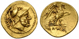 Anonymous, 20 Asses, Sicily, ca. 211-207 BC; AV (g 1,13; mm 10; h 9); Helmeted head of Mars r.; behind, XX, Rv. Eagle on thunderbolt r.; below, corn e...
