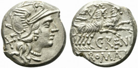 C. Renius, Denarius, Rome, 138 BC; AR (g 3,43; mm 16; h 3); Helmeted head of Roma r.; behind, X, Rv. Juno in biga of goats r.; below, C RENI; in ex. R...