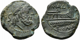 M. Vargunteius, Semis, Rome, ca. 130 BC; AE (g 10,64; mm 23; h 7); Laureate head of Saturn r.; behind, S, Rv. Prow r.; above, M VARG; before, S; below...