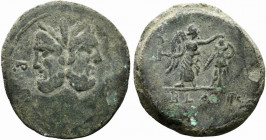 Cn. Cornelius Blasio Cn.f., As, Rome, ca. 112-111 BC; AE (g 14,37; mm 30; h 11); Laureate head of Janus; above, I; around, RO - MA, Rv. Victory standi...