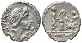 L. Pomponius Molo, Denarius, Rome, 97 BC (?); AR (g 3,93; mm 18; h 12); Laureate head of Apollo r.; around, L POMPON - MOLO, Rv. Lighted altar; on l.,...