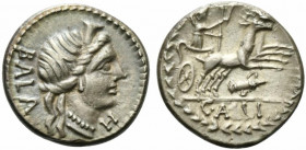 C. Allius Bala, Denarius, Rome, 92 BC; AR (g 3,78; mm 17; h 3); Diademed female head r.; behind, BALA; before, control letter, Rv. Diana, with quiver ...
