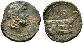 L. Calpurnius Piso L.f. L.n. Frugi, Semis, Rome, ca. 90 BC; AE (g 5,03; mm 21; h 6); Laureate head of Saturn r.; behind, S, Rv. Prow r.; above, L PISO...