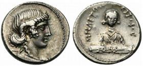 M. Plaetorius M.f. Cestianus, Denarius, Rome, 69 BC; AR (g 3,95; mm 18; h 6); Draped bust of Fortuna r.; behind, control symbol, Rv. Half-length bust ...