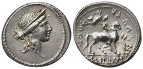 M. Aemilius Lepidus, Denarius, Rome, 61 BC; AR (g 3,81; mm 18; h 6); Diademed and laureate female head r., Rv. Horseman r., carrying trophy over shoul...