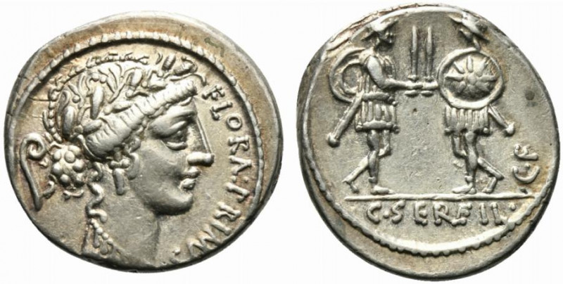 C. Servilius C.f., Denarius, Rome, 57 BC; AR (g 3,82; mm 18; h 4); Head of Flora...