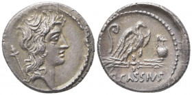 Q. Cassius Longinus, Denarius, Rome, 55 BC; AR (g 3,78; mm 19; h 10); Head of Genius Populi Romani r.; behind, sceptre, Rv. Eagle on thunderbolt r.; i...