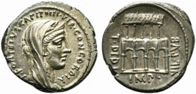 P. Fonteius P.f. Capito and T. Didius, Denarius, Rome, 55 BC; AR (g 3,47; mm 18; h 2); Veiled and diademed head of Concordia r.; around, P FONTEIVS CA...