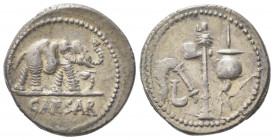 C. Julius Caesar, Denarius, Military mint travelling with Caesar, 49-48 BC; AR (g 3,84; mm 19; h 9); Pontifical emblems: culullus, aspergillum, axe an...