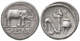 C. Julius Caesar, Denarius, Military mint travelling with Caesar, 49-48 BC; AR (g 3,94; mm 17; h 4); Pontifical emblems: culullus, aspergillum, axe an...