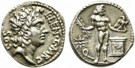 L. Cornelius Lentulus, C. Claudius Marcellus and Cn. Nerius, Denarius, Apollonia and Asia, 49 BC; AR (g 3,99; mm 17; h 7); Head of Apollo r.; around, ...
