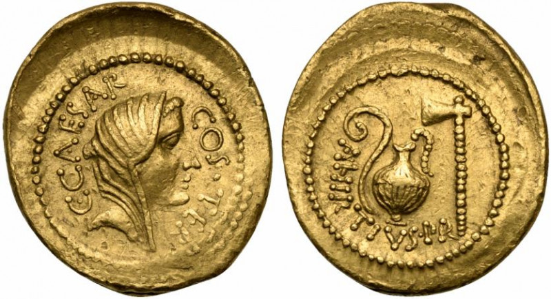 C. Julius Caesar and A. Hirtius, Aureus, Rome, 46 BC; AV (g 8,05; mm 23; h 6); V...