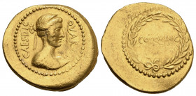 C. Julius Caesar, Aureus, Rome, 44 BC; AV (g 8,07; mm 22; h 9); Diademed bust of Venus r.; behind, CAES DIC; before, QVAR, Rv. COS QVINC, in laurel wr...