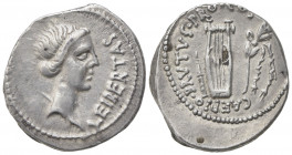 Q. Servilius Caepio (M. Junius) Brutus, Denarius, Mint moving with Brutus, 43-42 BC; AR (g 4,02; mm 20; h 5); Draped bust of Libertas r.; before, LEIB...