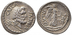 M. Junius Brutus with P. Servilius Casca Longus, Denarius, Mint moving with Brutus, 43-42 BC; AR (g 3,76; mm 19; h 12); Wreathed head of Neptune r.; b...
